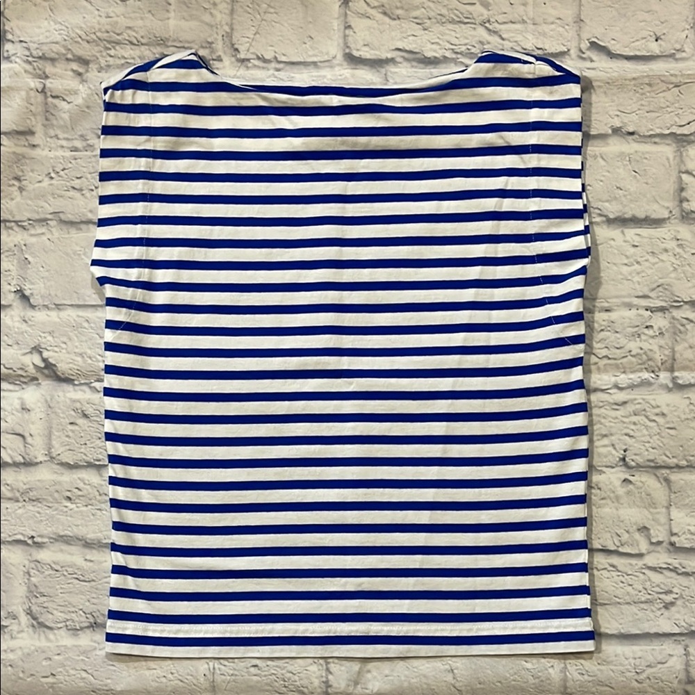 LOFT Blue and White Striped Boatneck Sleeveless Tee Tank Top NWOT